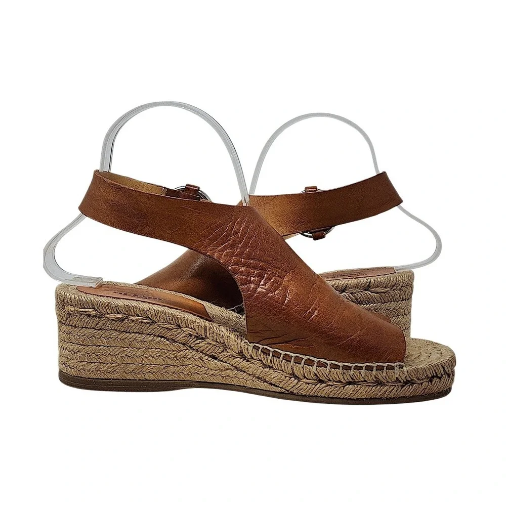 Rag & Bone Wedge Espadrille Sandals 38.5‎ 8.5 Wom Calla Tan Leather Buckle Spain